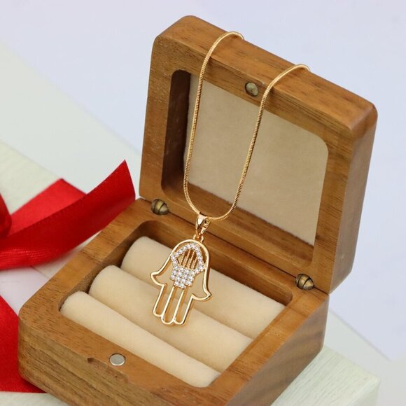 "Rose Gold Hamsa Hand Pendant with Sparkling Stone Detailing, XPPT1231 - Picture 13 of 13